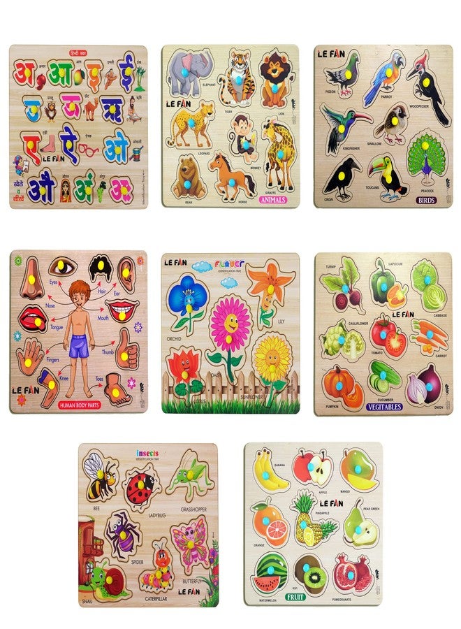 Lefan® Kids Fort Pre Nursery Educational Jigsaw Puzzles for Adults Kids Learning Toys Kit Board Game 8 pcs Set of Hindi Letter Animal Bird Body Part Vehicle Educational Toy - Image 1
